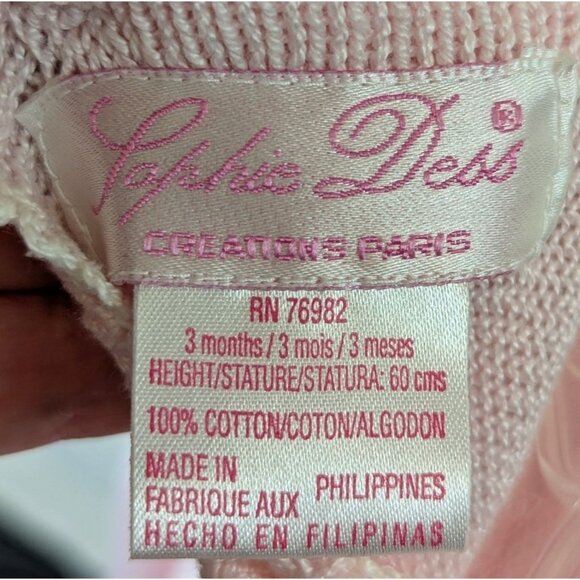 Sophie Dess Creations Paris Dress & Sweater Set Baby 3M Cotton Embroidered Pink - Picture 16 of 16